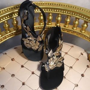 Giuseppe Zanotti Golden Leaves Sandals Crystal 38